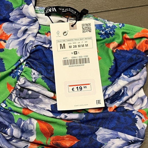 Zara Asymmetrical Neck Line Green Blue Orange Floral Bodysuit Blouse NWT Medium - Picture 4 of 8
